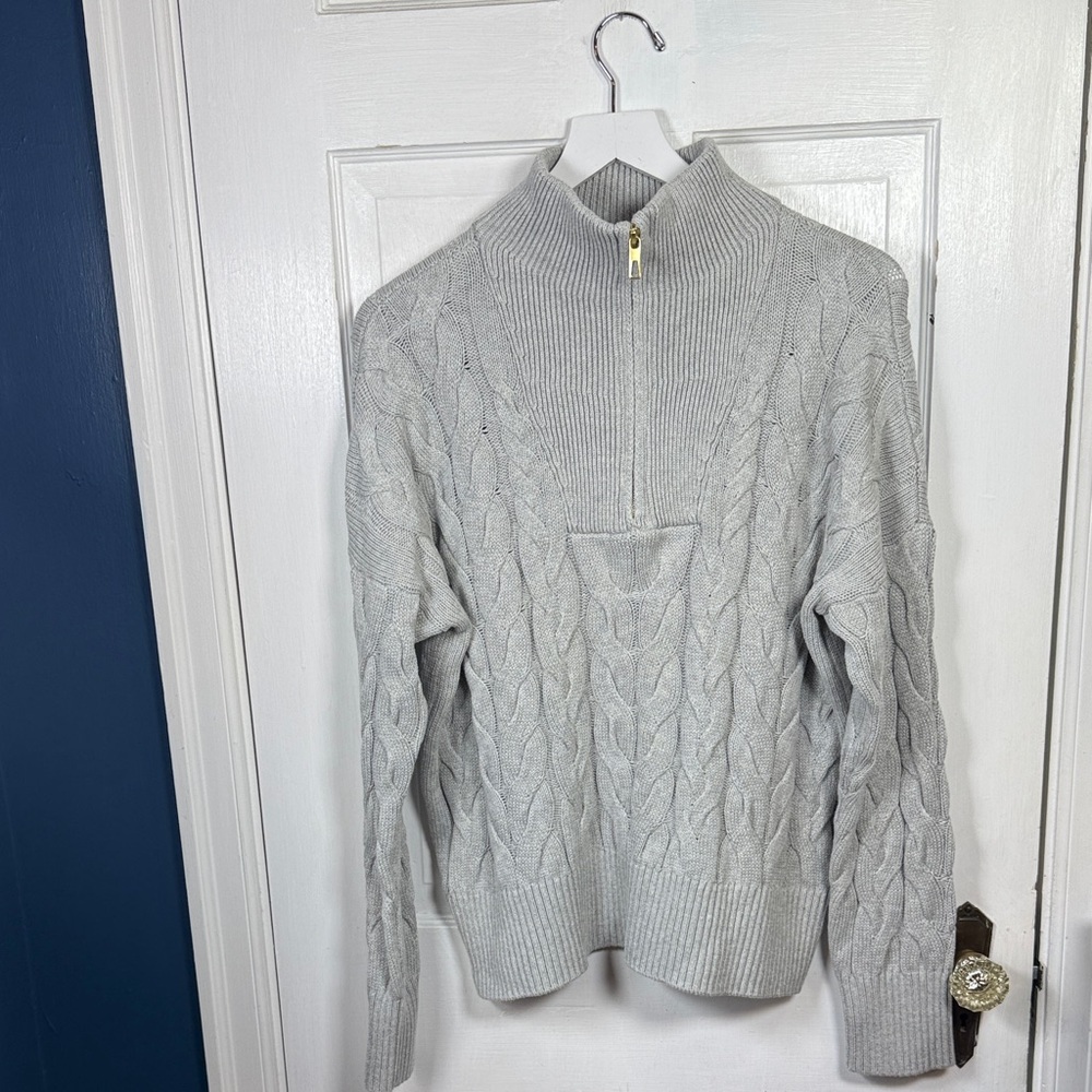 Lands End Women’s 1/4 Zip Cable Knit Drifter Sweater in Gray NEW W2220 Sz M - Picture 2 of 9